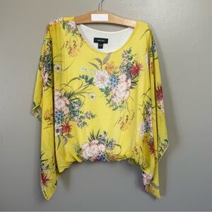 Karen Kane Large Amalfi Coast Blouson Scarf Yellow Floral Flowy Top